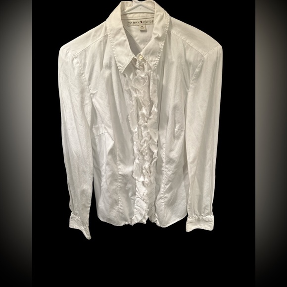 💛Tommy Hilfiger White Ruffle Button Up - Picture 1 of 4